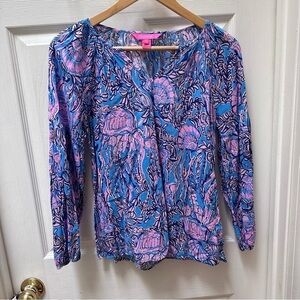 Lilly Pulitzer, pink blue purple, long sleeve top blouse oversized
